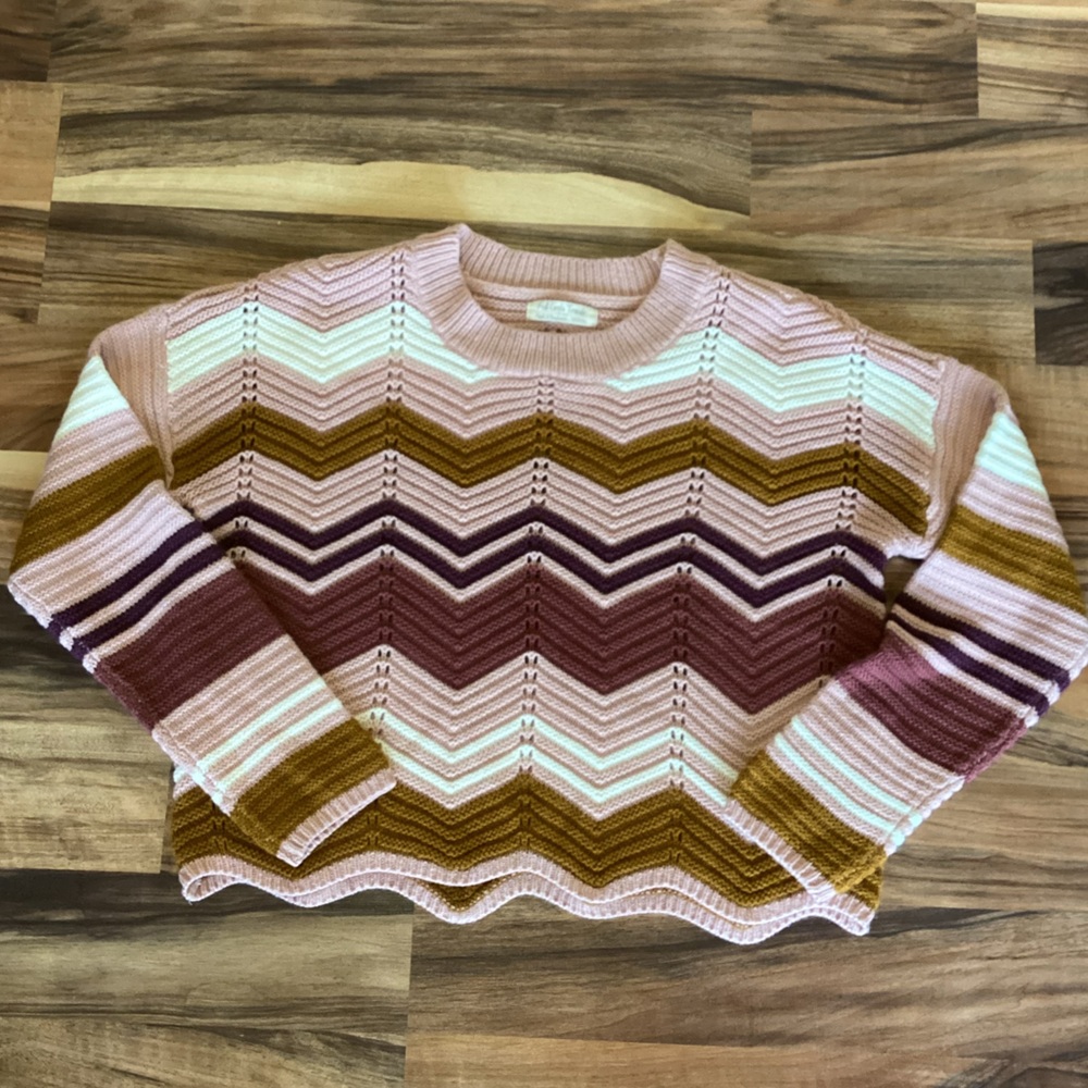 Chevron Print Cropped Long Sleeve Sweater Sz Med